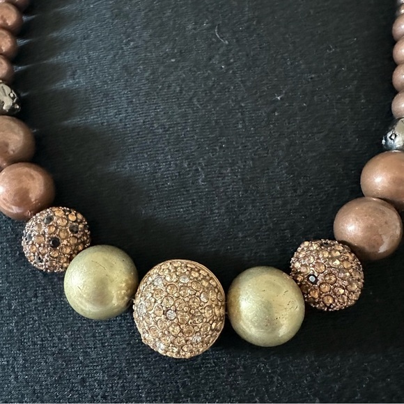 GORGEOUS GOLD TONE Brown Rhinestone NECKLACE - Picture 2 of 5